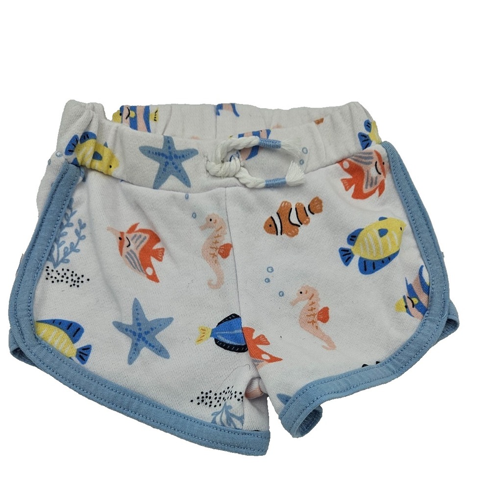 Garanimals Baby Shorts 0-3M White‎ Blue Fish Print Summer Knit Infant Bottoms